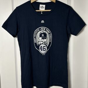 Majestic Fan Fashion New York Yankees #46 Andy Pettitte Cotton Navy Blue T-Shirt